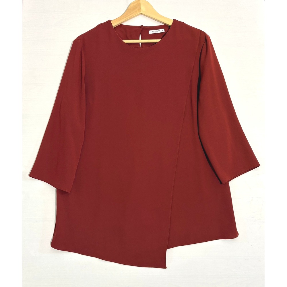 MM.LaFleur Didion Top Claret Red Asymmetrical Overlay Blouse Medium M